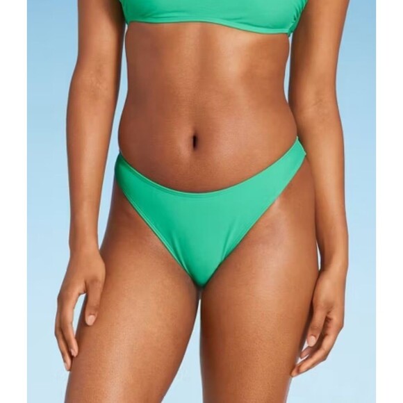NWT Wild Fable Scoop Front Low-Rise High Leg Cheeky Bikini Bottom Green XL - Picture 1 of 2